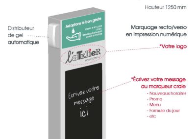 Borne d'accueil avec distributeur de gel hydroalcoolique